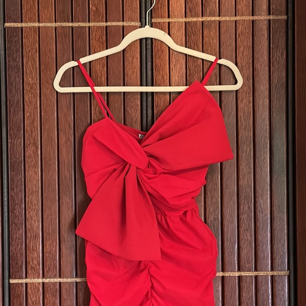 ZARA RUCHED BOW DRESS - Picture 3 of 8